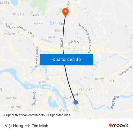 Việt Hưng to Tân Minh map