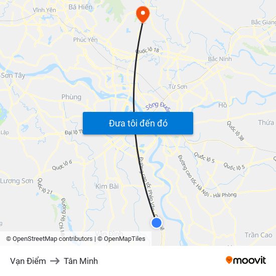 Vạn Điểm to Tân Minh map