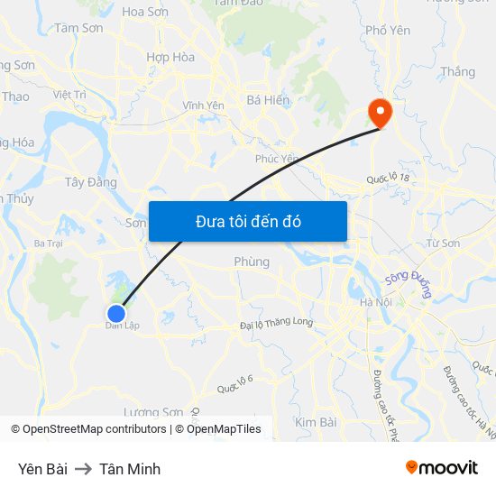 Yên Bài to Tân Minh map