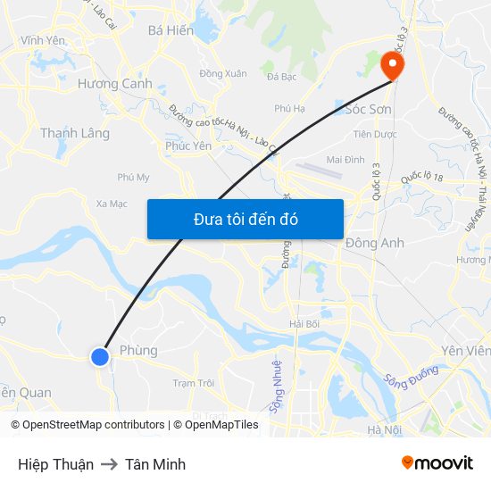 Hiệp Thuận to Tân Minh map