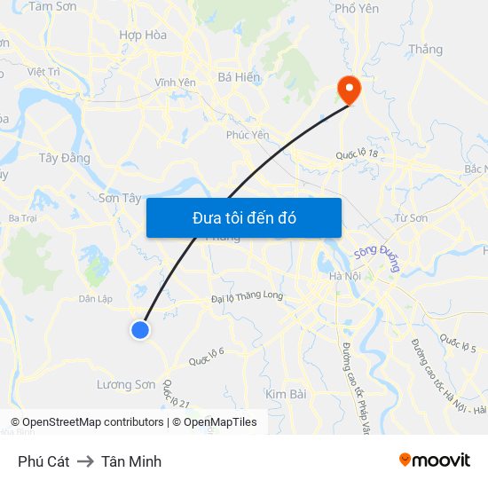 Phú Cát to Tân Minh map