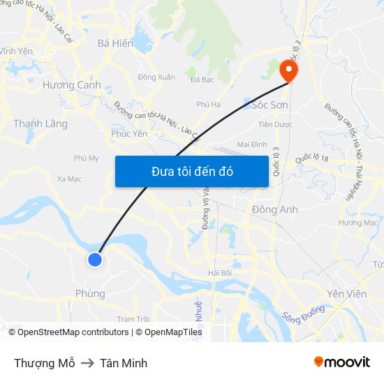 Thượng Mỗ to Tân Minh map