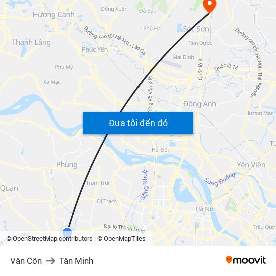 Vân Côn to Tân Minh map