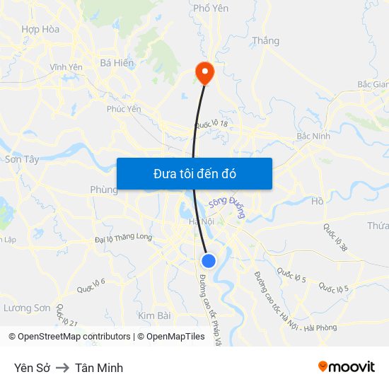 Yên Sở to Tân Minh map