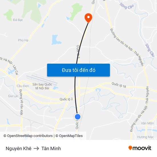 Nguyên Khê to Tân Minh map