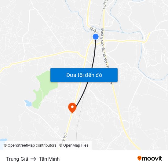 Trung Giã to Tân Minh map