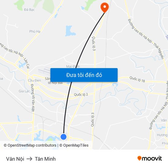 Vân Nội to Tân Minh map