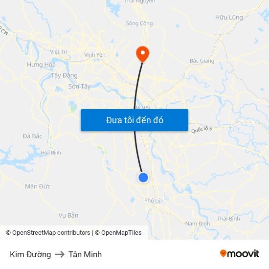 Kim Đường to Tân Minh map