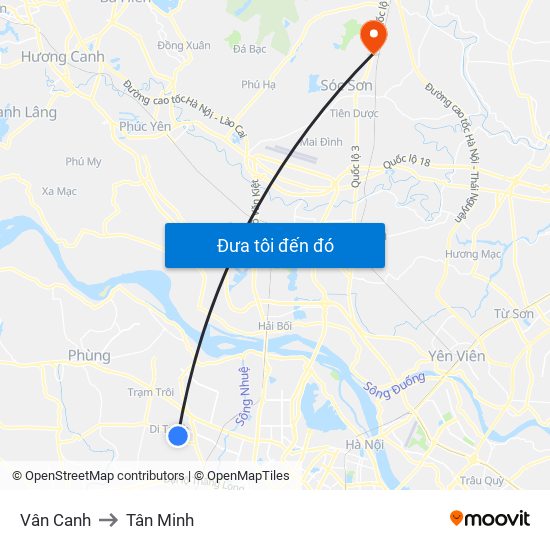 Vân Canh to Tân Minh map