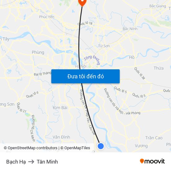 Bạch Hạ to Tân Minh map