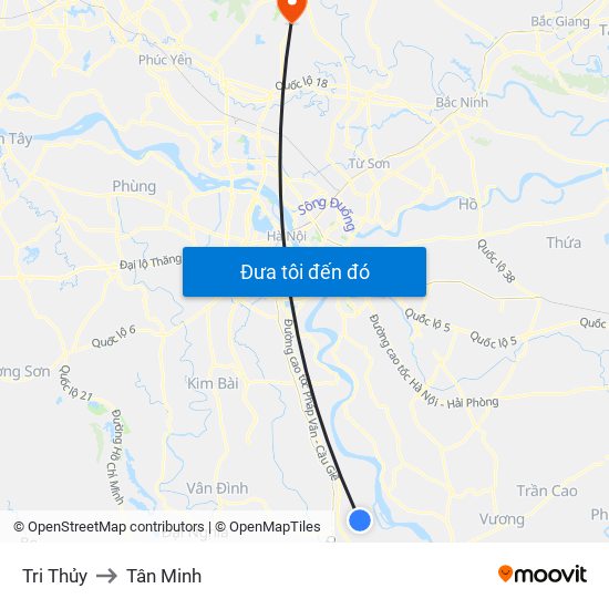 Tri Thủy to Tân Minh map
