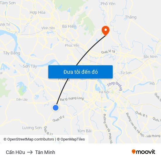 Cấn Hữu to Tân Minh map