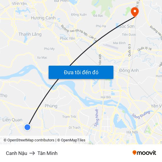 Canh Nậu to Tân Minh map