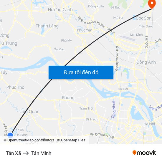 Tân Xã to Tân Minh map