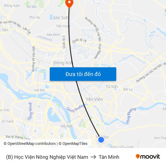 (B) Học Viện Nông Nghiệp Việt Nam to Tân Minh map