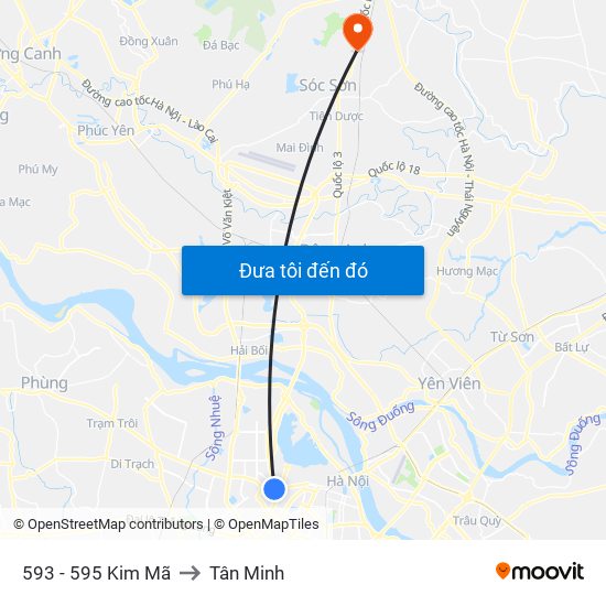 593 - 595 Kim Mã to Tân Minh map