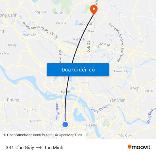 331 Cầu Giấy to Tân Minh map