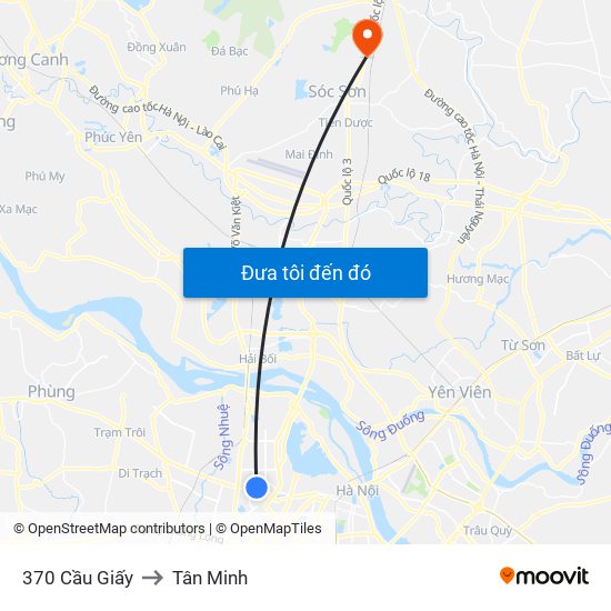 370 Cầu Giấy to Tân Minh map