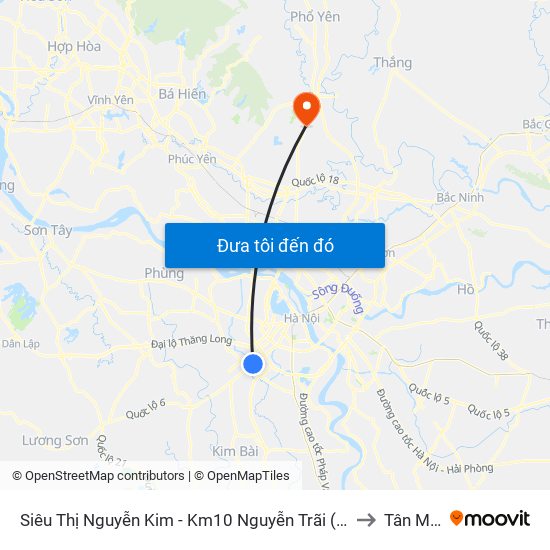 Siêu Thị Nguyễn Kim - Km10 Nguyễn Trãi (Hà Đông) to Tân Minh map
