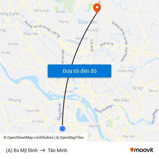 (A) Bx Mỹ Đình to Tân Minh map