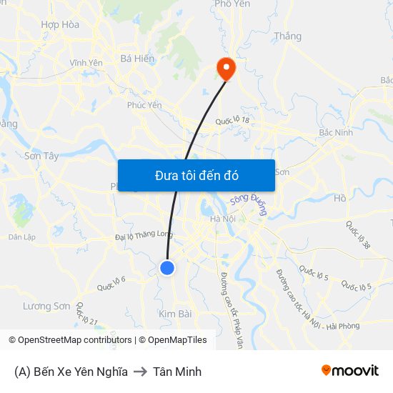 (A) Bến Xe Yên Nghĩa to Tân Minh map