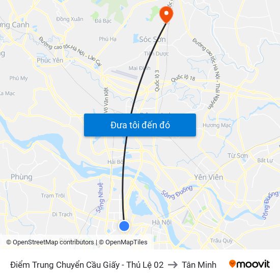 Điểm Trung Chuyển Cầu Giấy - Thủ Lệ 02 to Tân Minh map