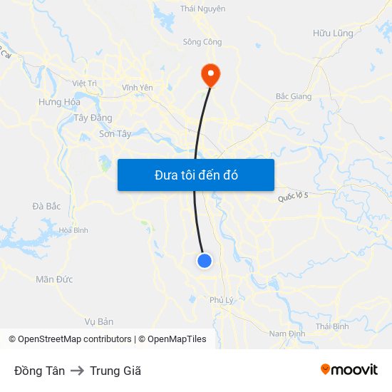 Đồng Tân to Trung Giã map