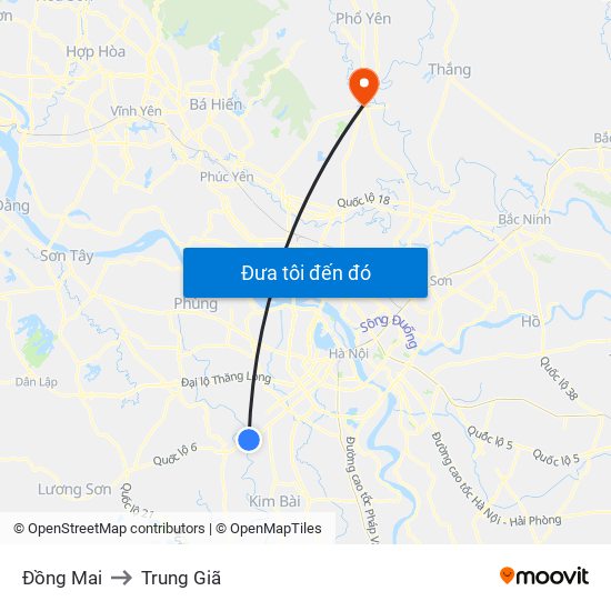 Đồng Mai to Trung Giã map