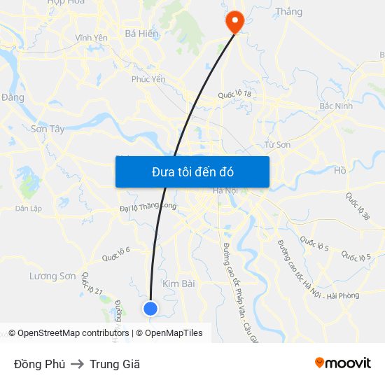 Đồng Phú to Trung Giã map