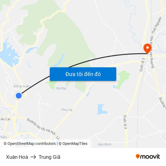 Xuân Hoà to Trung Giã map
