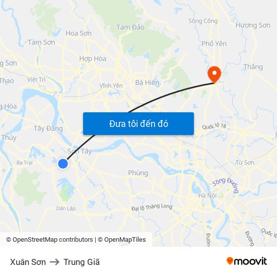 Xuân Sơn to Trung Giã map