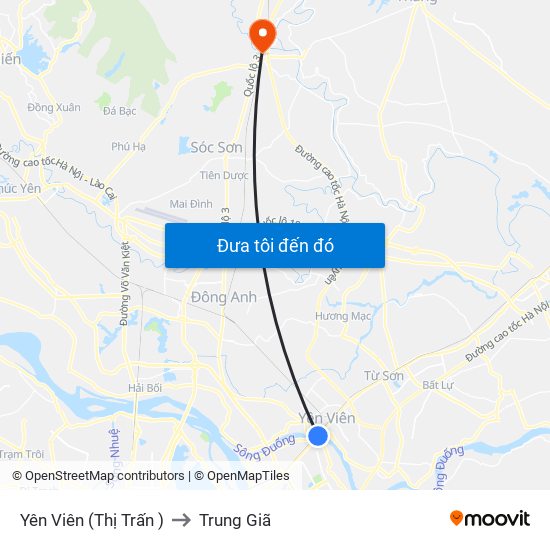 Yên Viên (Thị Trấn ) to Trung Giã map