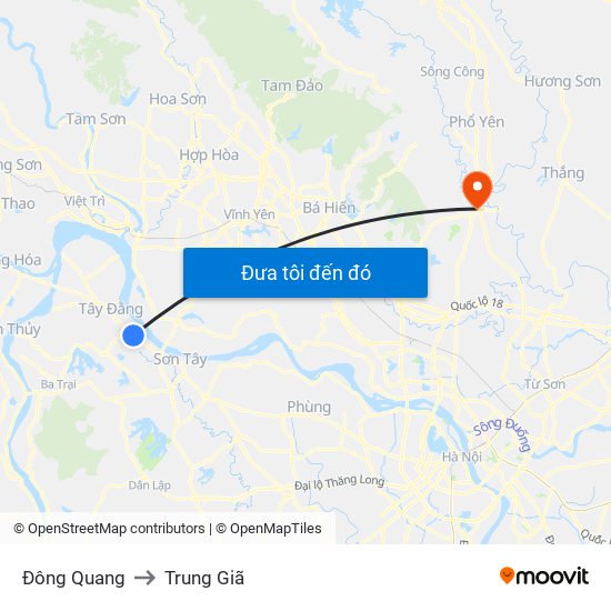 Đông Quang to Trung Giã map
