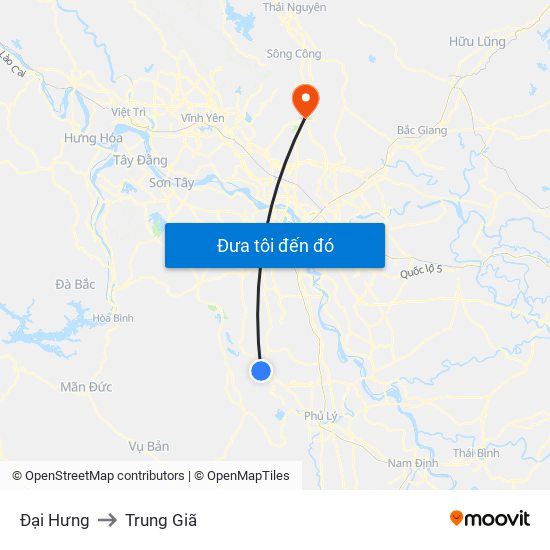 Đại Hưng to Trung Giã map