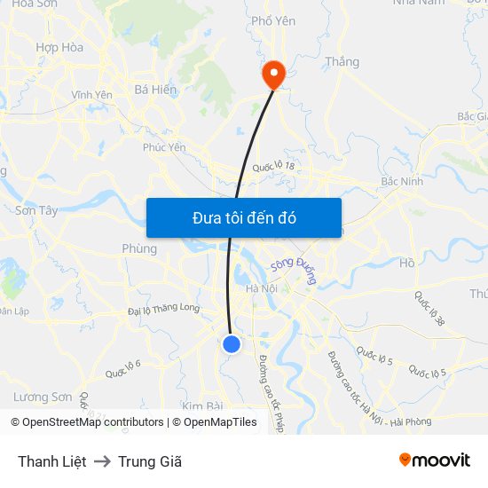 Thanh Liệt to Trung Giã map