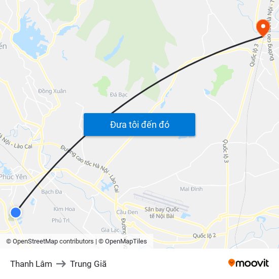 Thanh Lâm to Trung Giã map