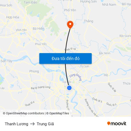 Thanh Lương to Trung Giã map