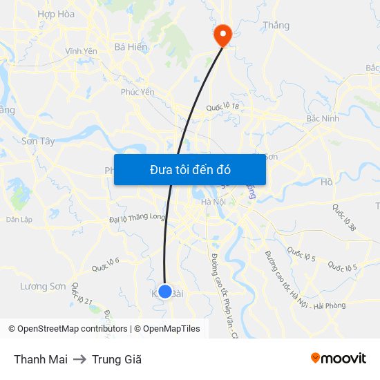 Thanh Mai to Trung Giã map