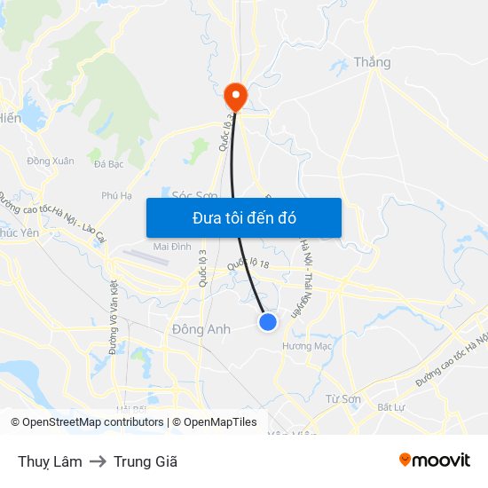 Thuỵ Lâm to Trung Giã map