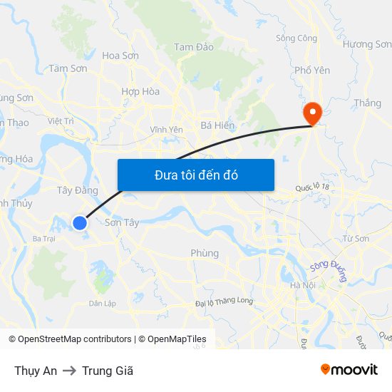 Thụy An to Trung Giã map