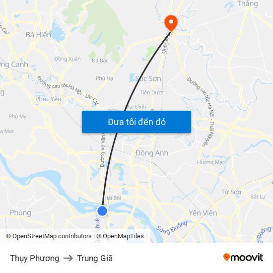 Thụy Phương to Trung Giã map