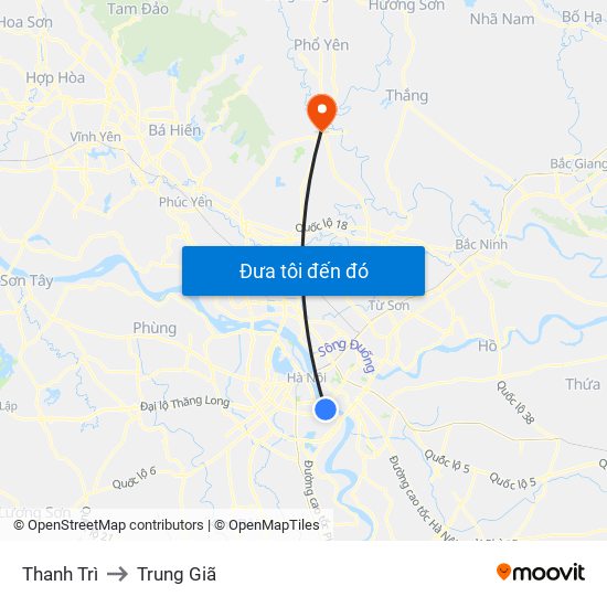 Thanh Trì to Trung Giã map