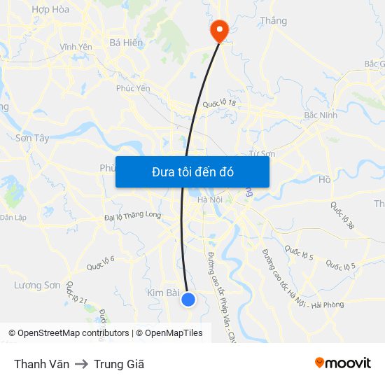 Thanh Văn to Trung Giã map