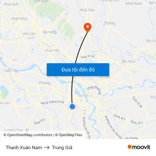 Thanh Xuân Nam to Trung Giã map