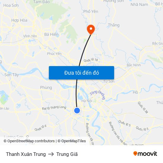 Thanh Xuân Trung to Trung Giã map