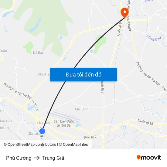 Phú Cường to Trung Giã map