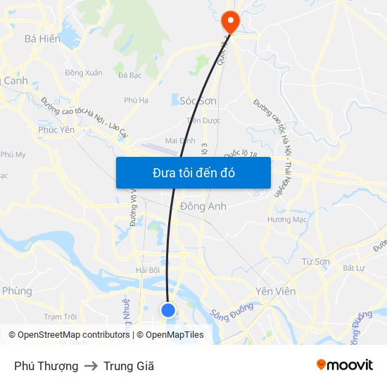 Phú Thượng to Trung Giã map