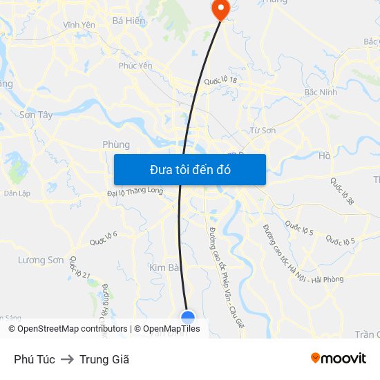 Phú Túc to Trung Giã map