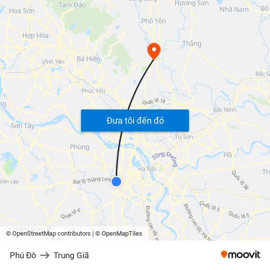 Phú Đô to Trung Giã map