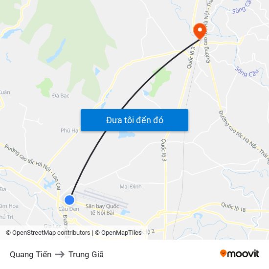 Quang Tiến to Trung Giã map